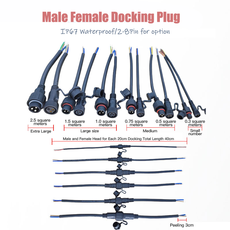 Extension Cord Outdoor - Masculino e Feminino Extensão Conector Fio,